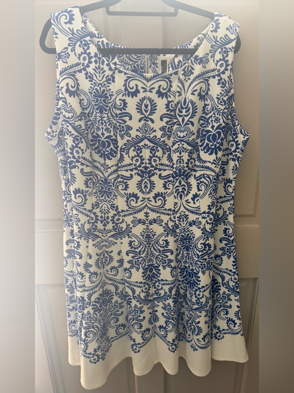 Julian Taylor White Dress with Blue Damask Print - Picture 1 of 3